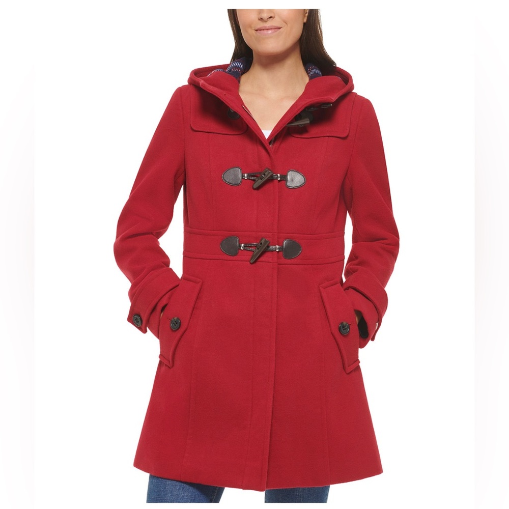 TOMMY HILFIGER Women’s Hooded Toggle Walker Coat Red